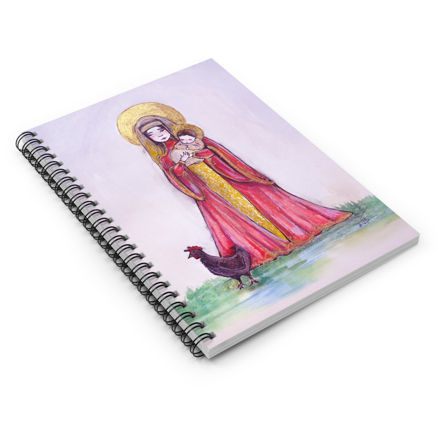 Our Lady of the Hens Catholic Spiral Notebook | Marian Devotional Journal | Hand-Drawn Virgin Mary Sacred Art Notebook