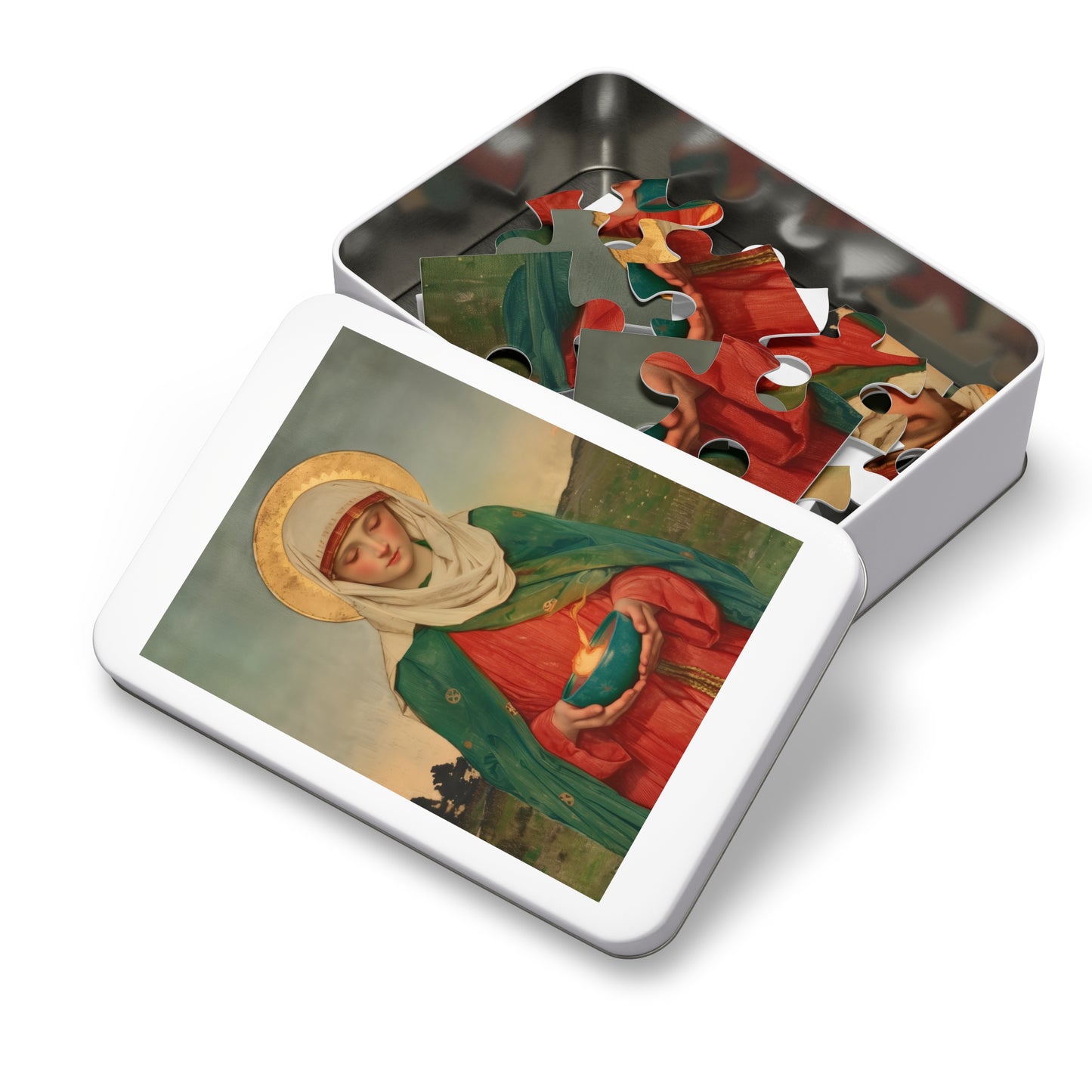 Saint Brigid of Ireland / Kildare - Puzzle and Keepsake Tin - Religious (30, 110, 252, 500,1000) - Religious Puzzle - Gifts for Catholics