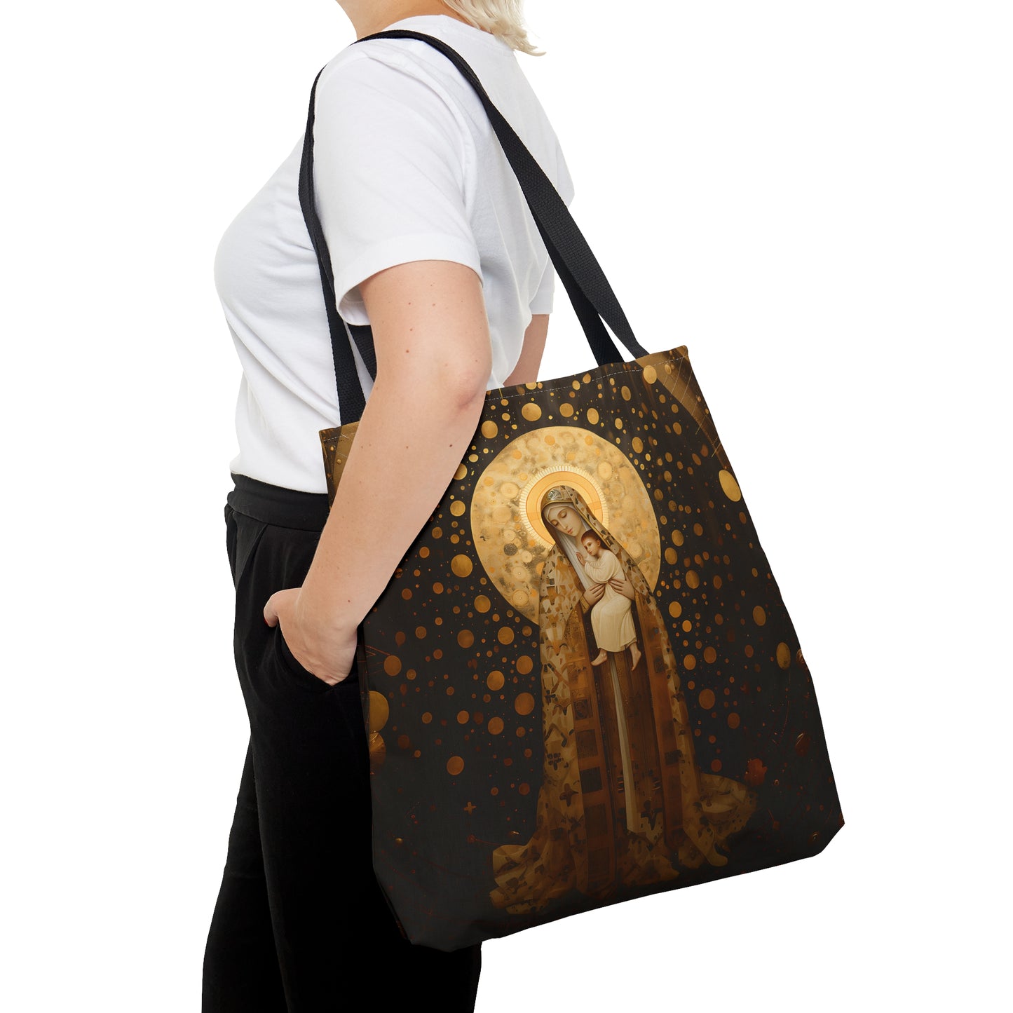 The Golden Mary - Virgin Mary Mary Mother of God Tote Bag - Catholic faith inspired carry-all purse - day to day bag - Double Sided