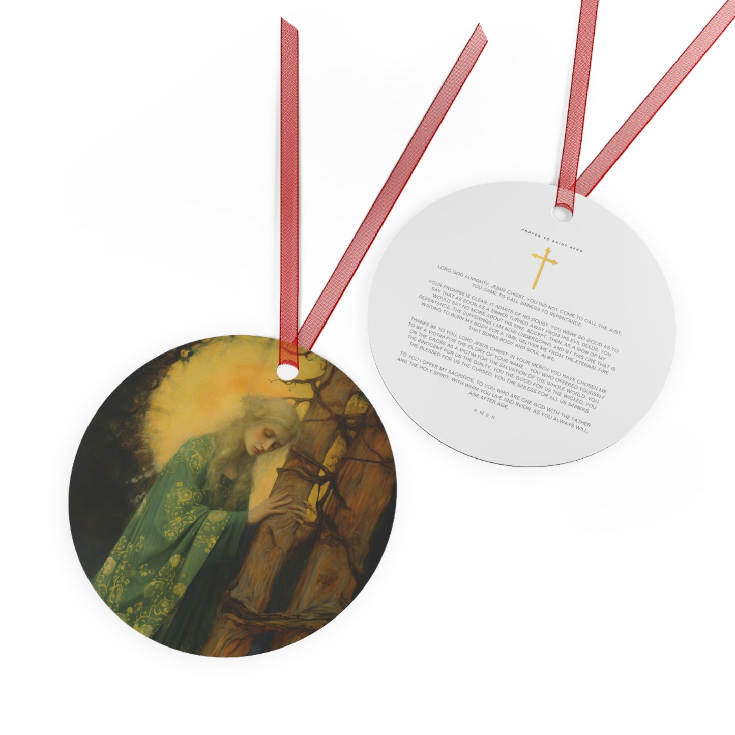 Saint Afra Metal Ornament - Religious Holiday Christmas Ornament and Keepsake - Double sided - Prayer Ornament
