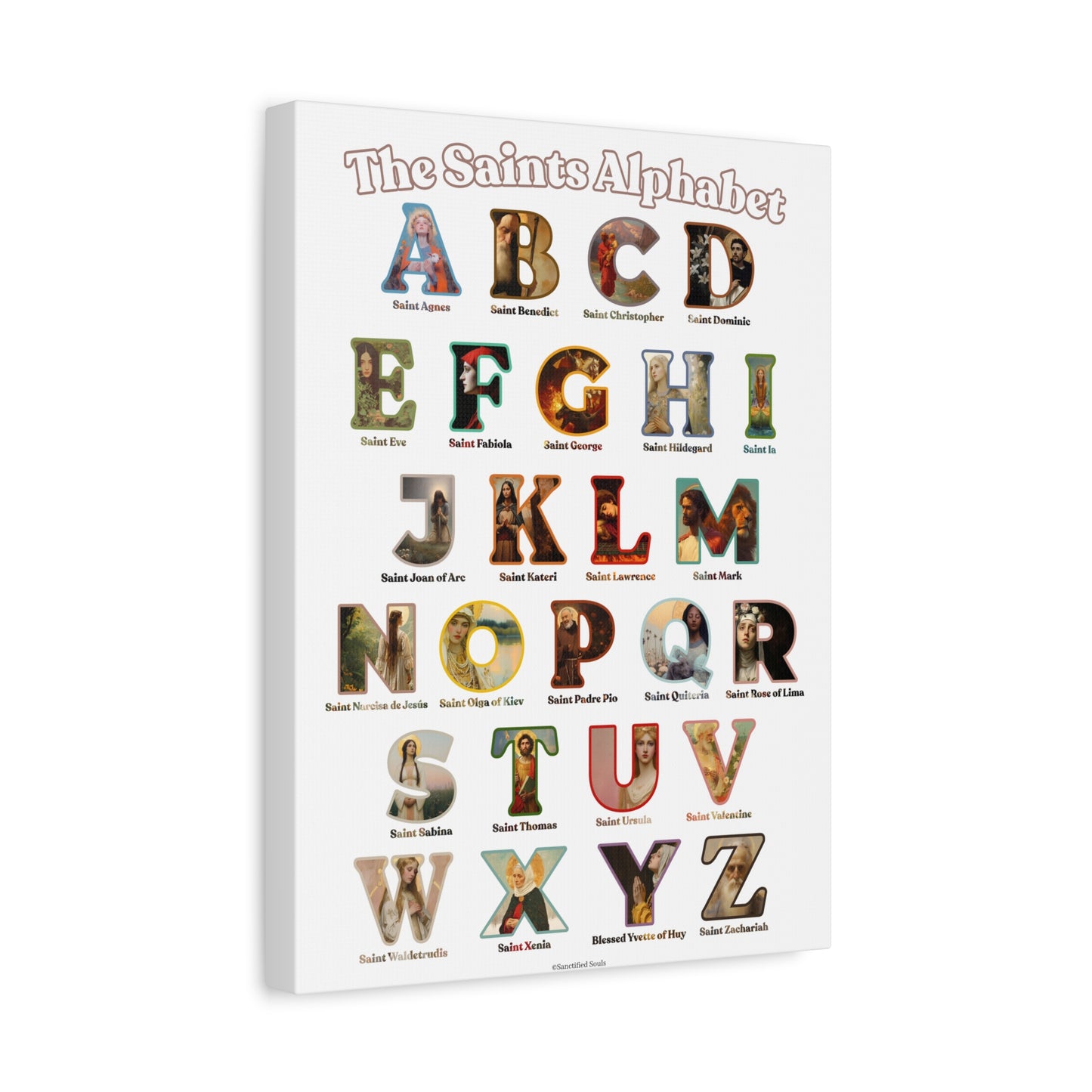 Catholic Saints ABC Alphabet Canvas - A to Z Saints Wall Art - Catholic Saints Chart - Catholic Nursery / Homeschool - Saints of the Church