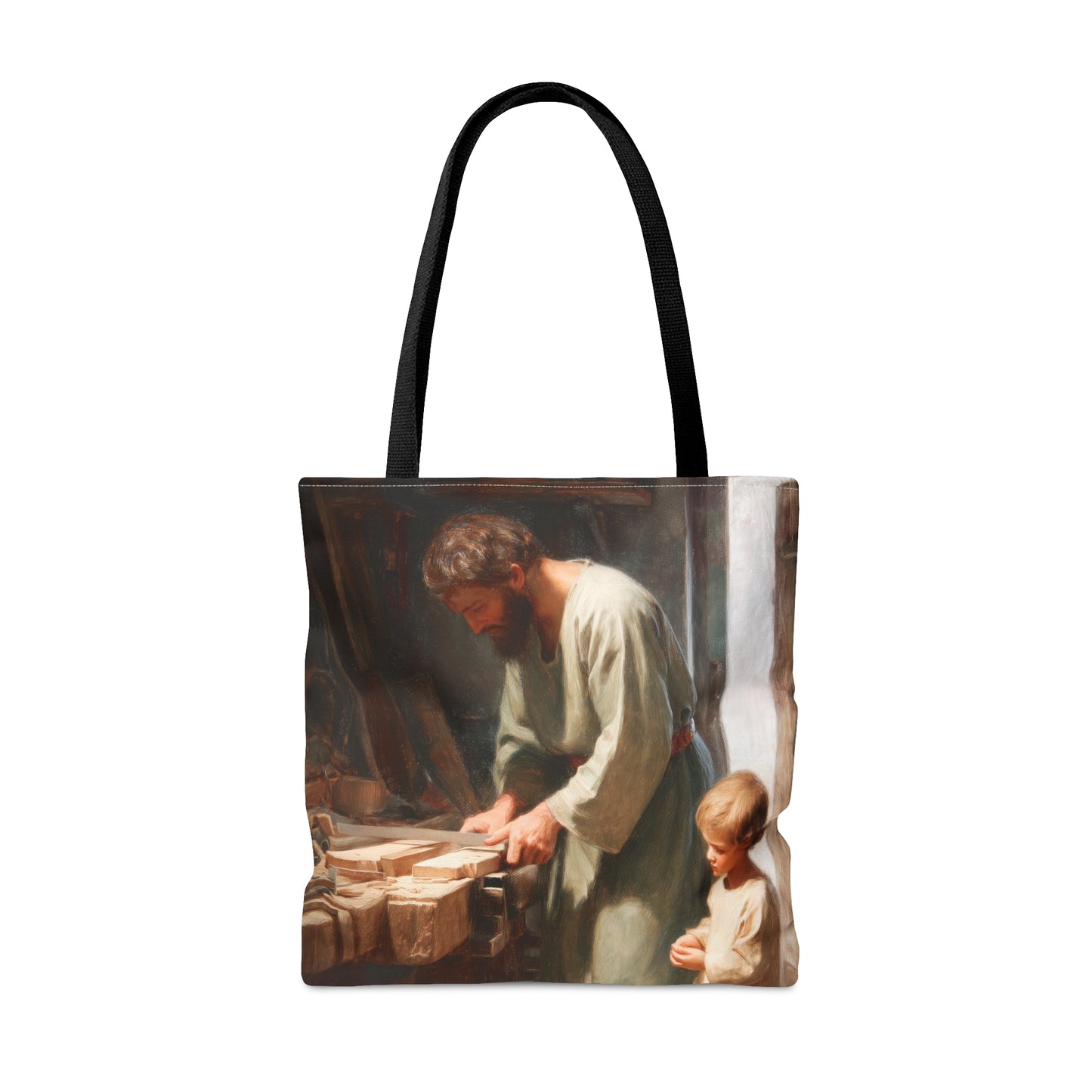 Saint Joseph the Worker Tote Bag - Large Medium Small Faith Art Bag - Catholic Faith Purse - Double Sided