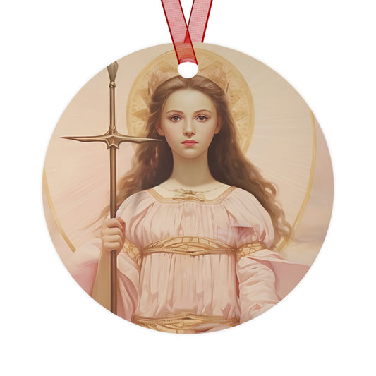 Saint Philomena Metal Ornament - Religious Holiday Christmas Ornament and Keepsake - Double sided - Prayer Ornament