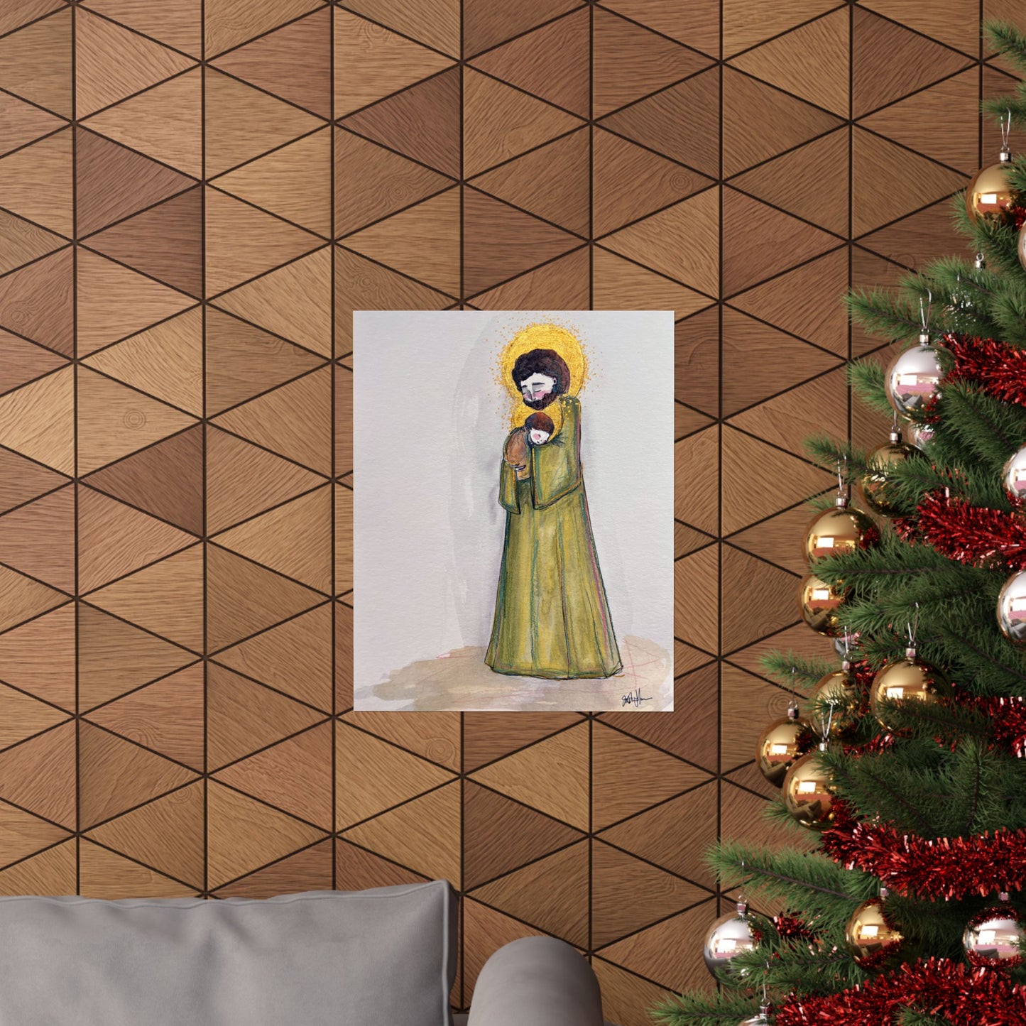 Saint Joseph and Child Jesus Catholic Art Print | Hand-Drawn Watercolor Sacred Artwork | Christian Devotional Wall Art