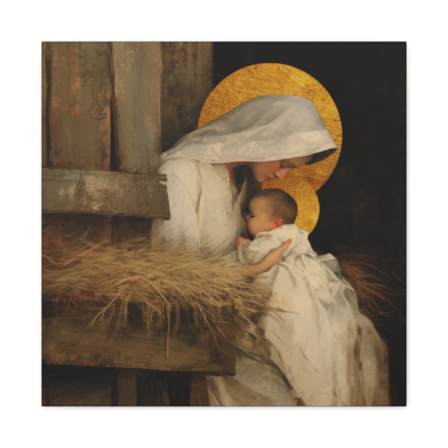 Our Lady of the Manger - Mother Mary and the Christ Child - Gallery Wrapped Canvas - Print - Religious Art for your Home - Catholic