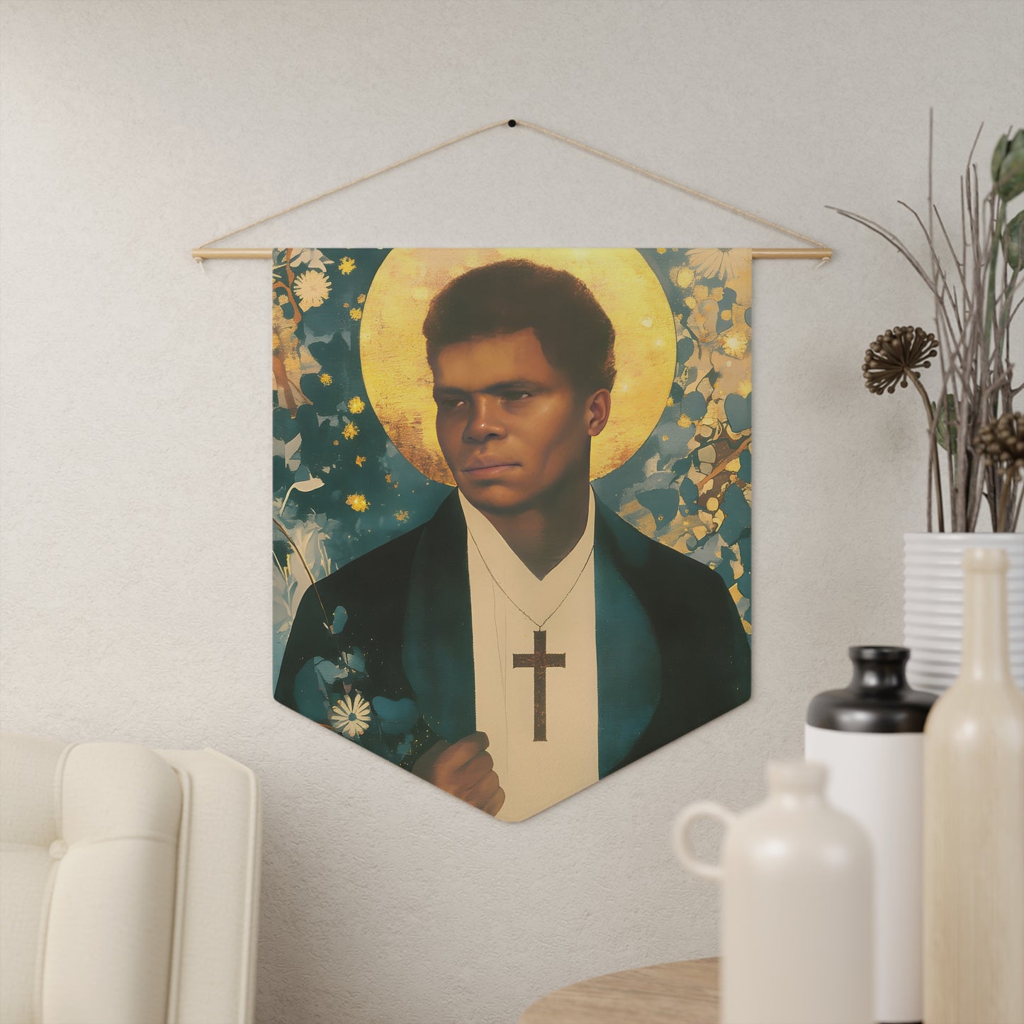 Blessed Peter To Rot Pennant / Banner / Wall Hanging - Prayer room art - 18" x 21" - Catholic prayer Religious Christian Gift