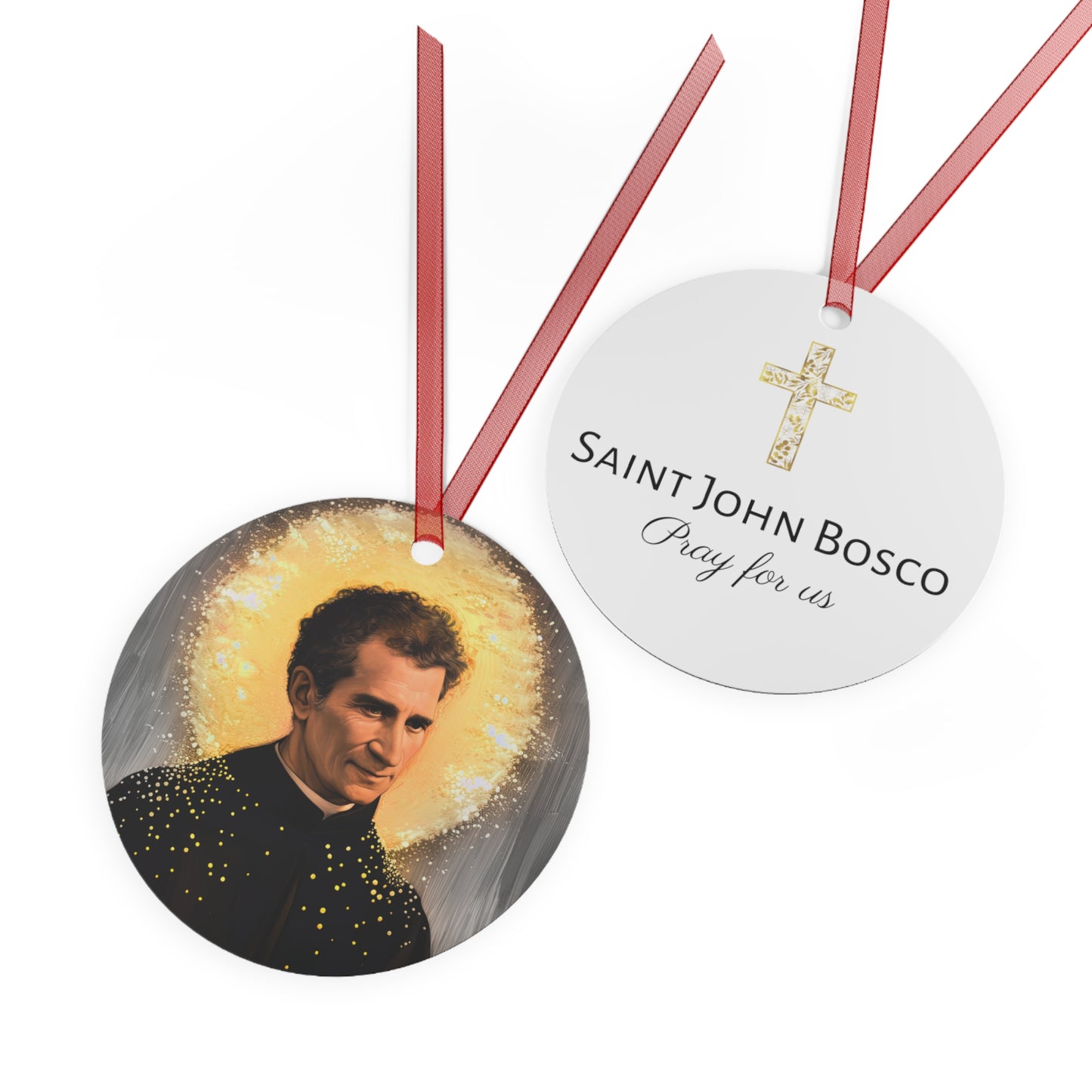 Saint John Bosco / Don Bosco Metal Ornament - Religious Holiday Christmas Ornament and Keepsake - Double sided - Prayer Ornament