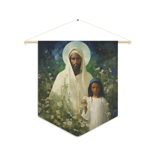 Saint Joachim and Mary Wall Banner / Wall Hanging / Pennant - Father of Virgin Mary - Patron Saint of Fathers - Catholic Art - 18" x 21"