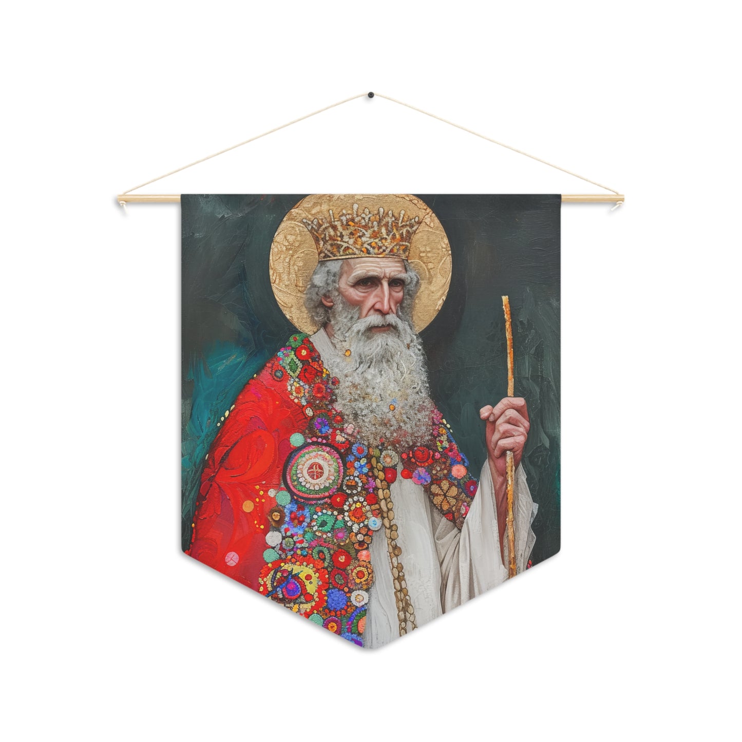 Saint Richard the Pilgrim Pennant / Banner / Wall Hanging - Prayer room art - Catholic Home Art - Large Saint Art for your home - 18" x 21"