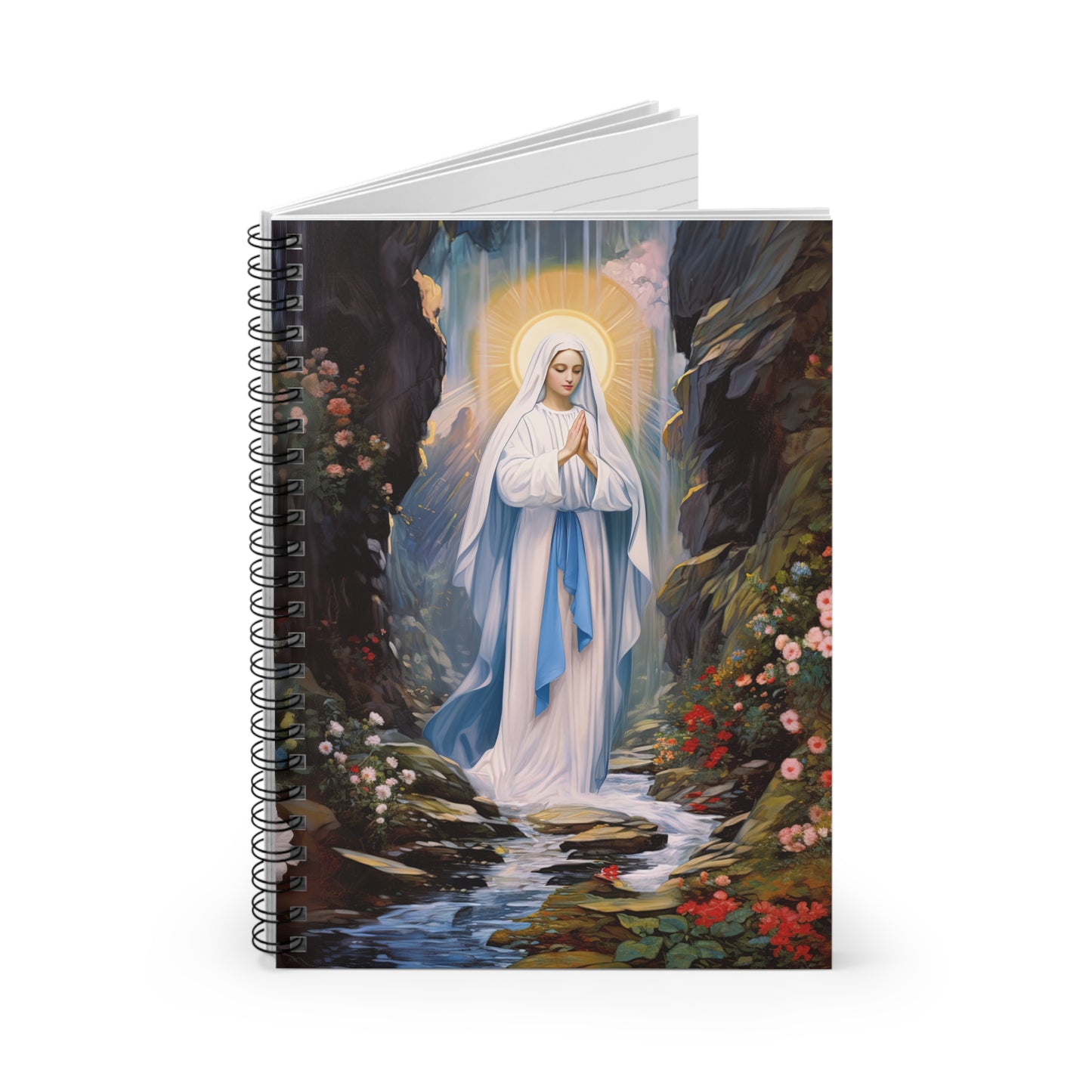 Our Lady of Lourdes Journal - Sanctified Souls Art - Religious Based Notebook - Spiral Notebook - Ruled Line