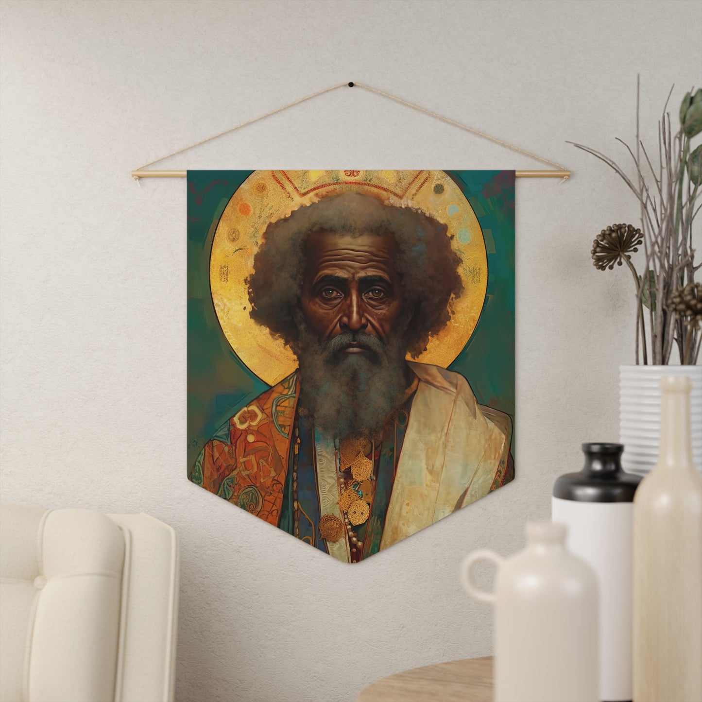 Saint Moses Wall Banner / Wall Hanging - Prayer room art - Catholic Home Art - Large Print - 18" x 21"