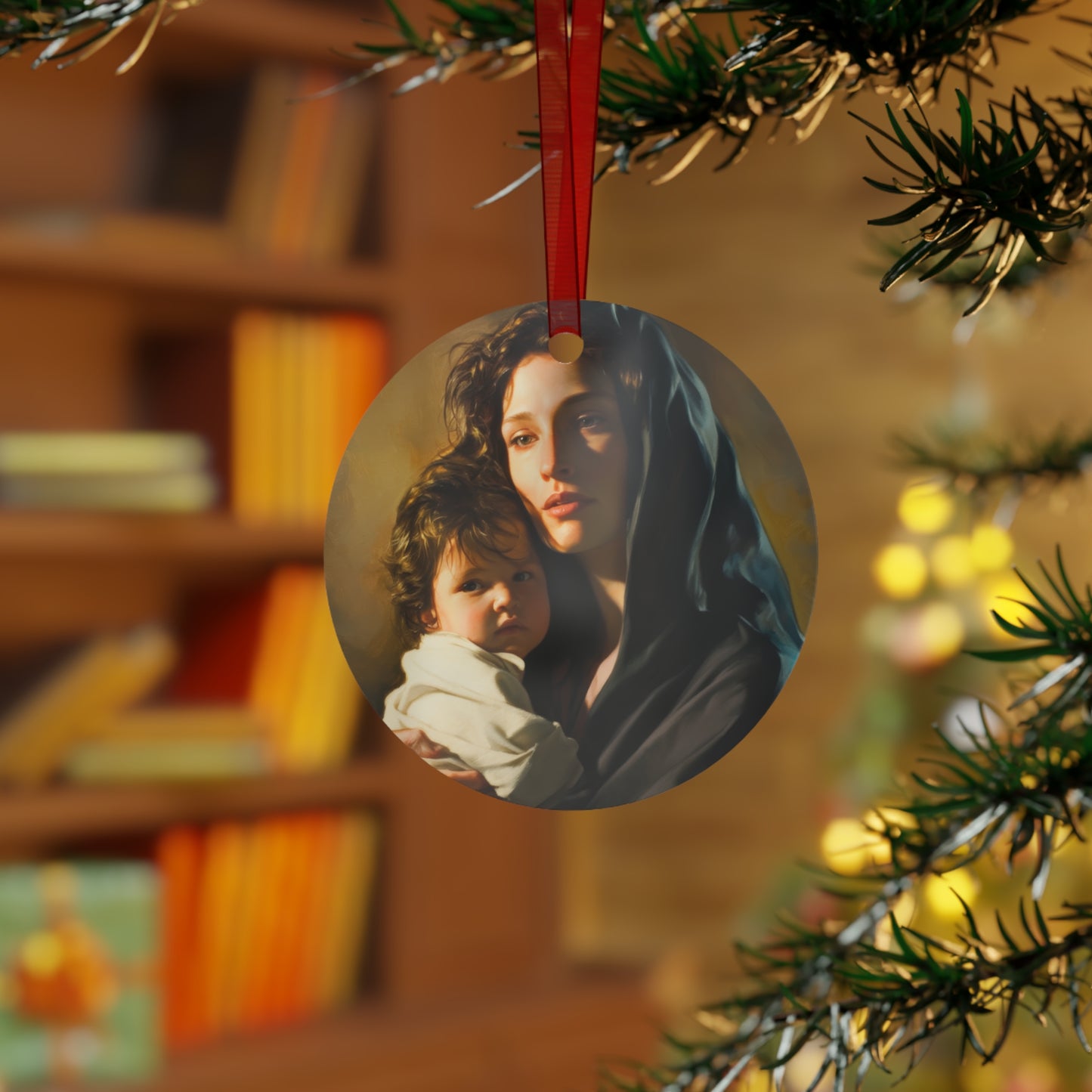 A mother's Gentle Embrace - Mary and The Christ Child Metal Ornament - Religious Holiday Christmas Keepsake - Religious Catholic Ornament