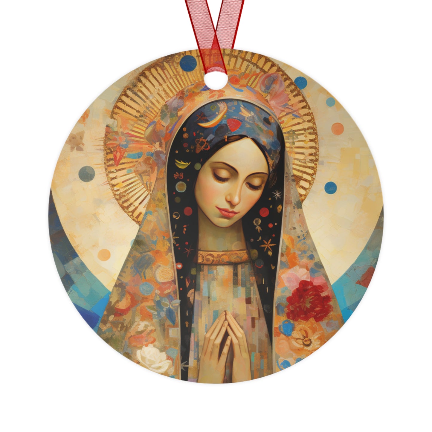 Lady of Guadalupe Icon of Love Metal Ornament - Religious Holiday Christmas Ornament and Keepsake - Double sided