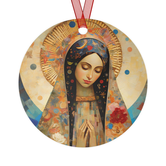 Lady of Guadalupe Icon of Love Metal Ornament - Religious Holiday Christmas Ornament and Keepsake - Double sided