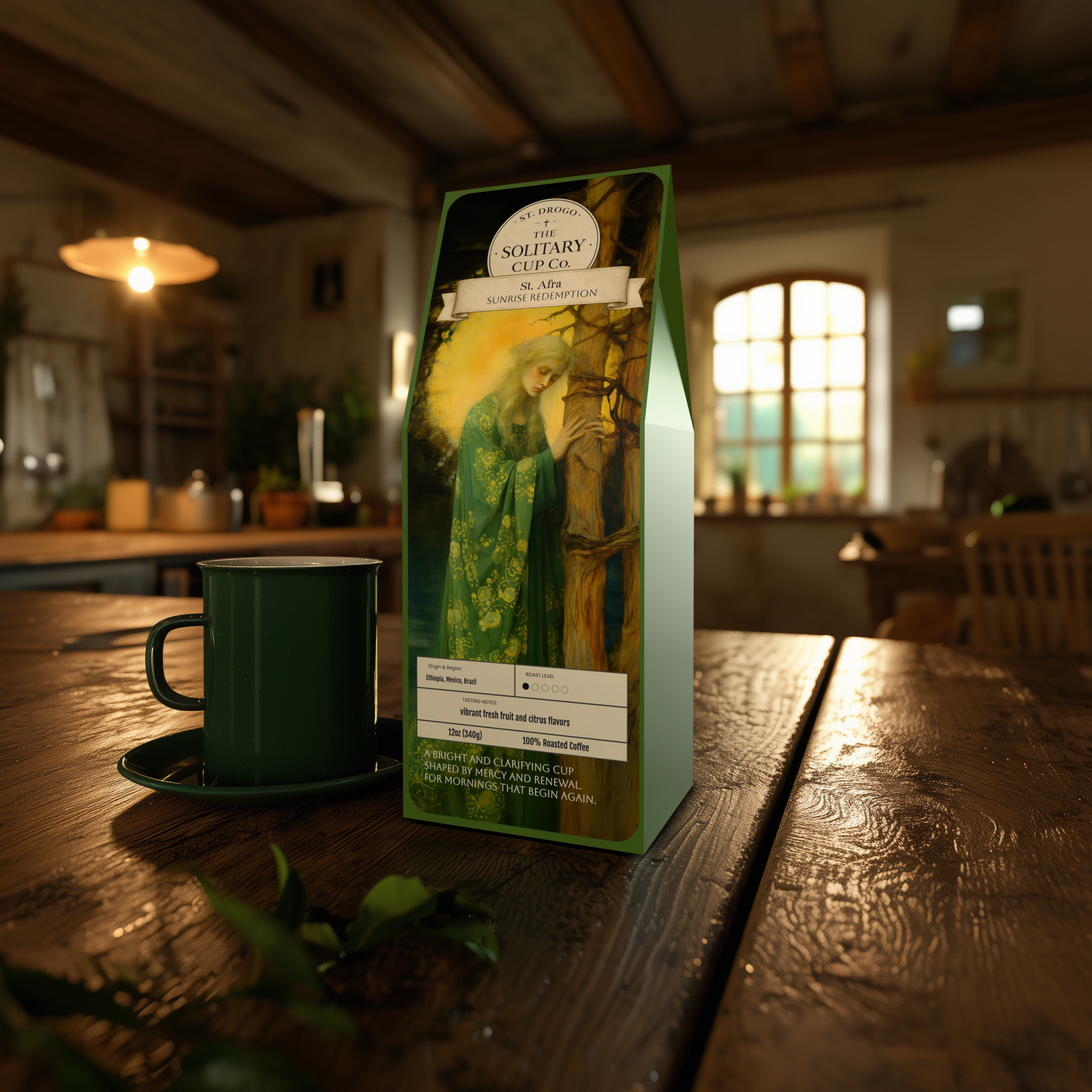 St. Afra - Morning Redemption (Light Roast) - St. Drogo - The Solitary Cup Co. - Artisan Catholic Saint Inspired Coffee - 12 oz