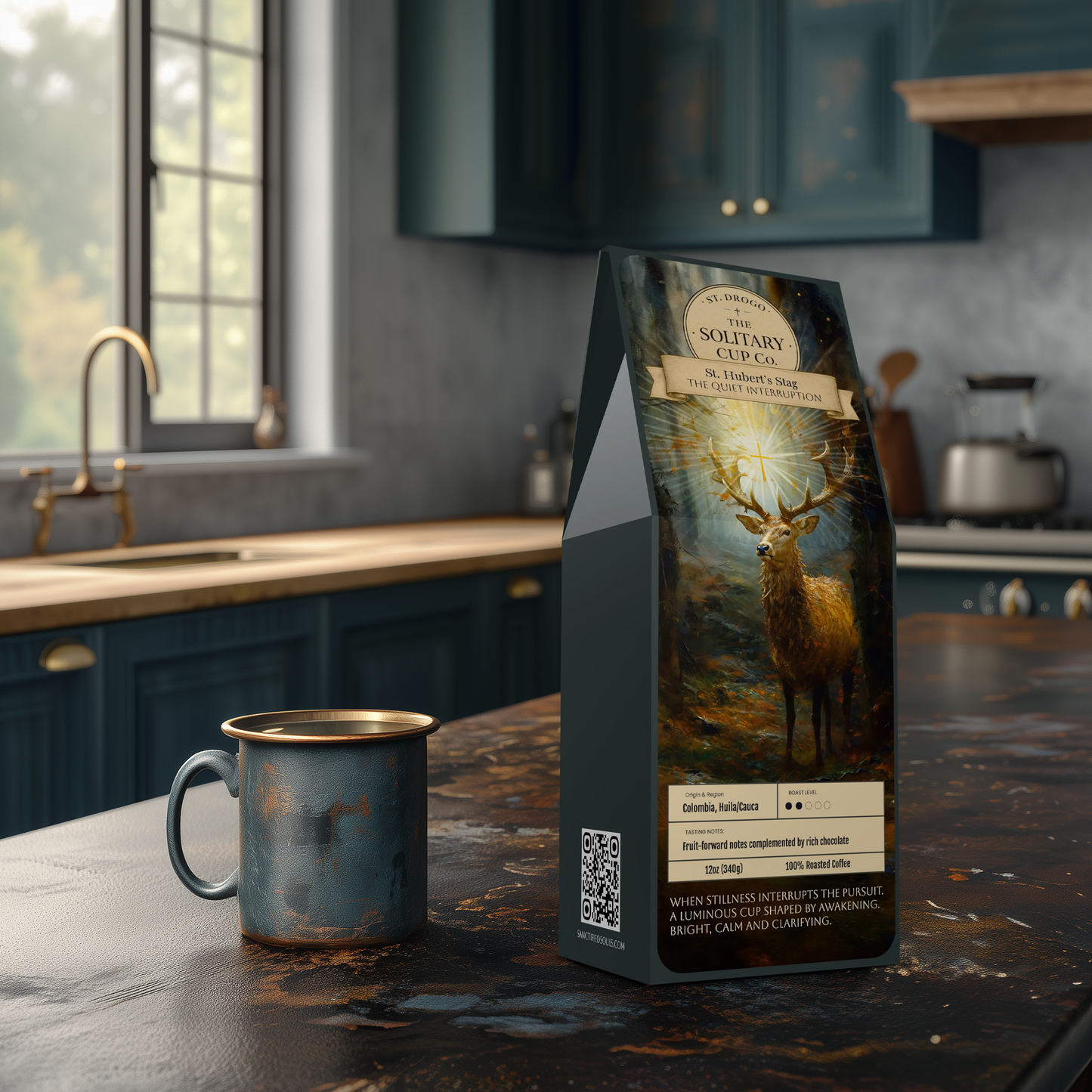 St. Hubert's Stag - The Quiet Interruption (Light-Medium Roast) - St. Drogo - The Solitary Cup Co. - Artisan Catholic Saint Inspired Coffee - 12 oz.