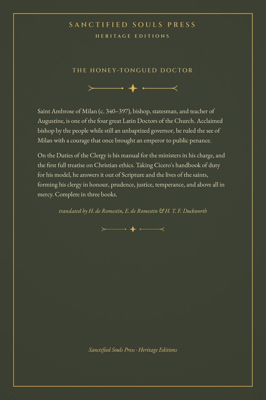 On the Duties of the Clergy by Saint Ambrose of Milan, back cover