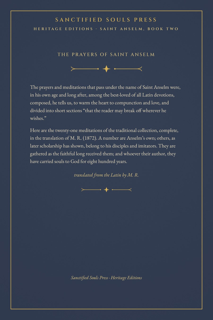 Meditations and Prayers, back cover