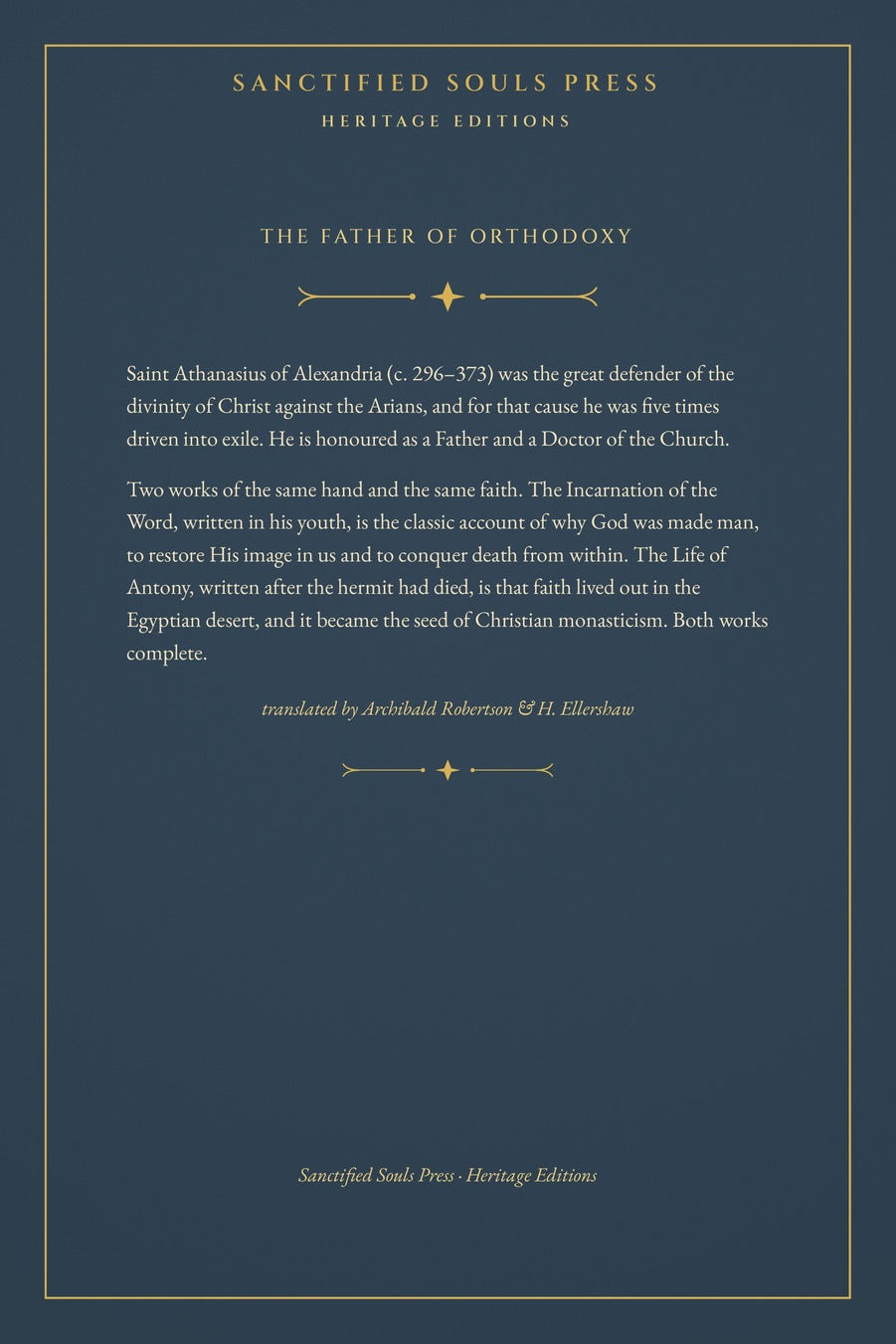 On the Incarnation and The Life of Antony by Saint Athanasius, back cover