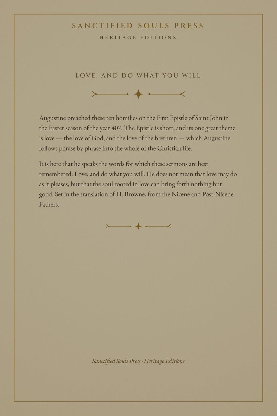 Homilies on the First Epistle of John, back cover