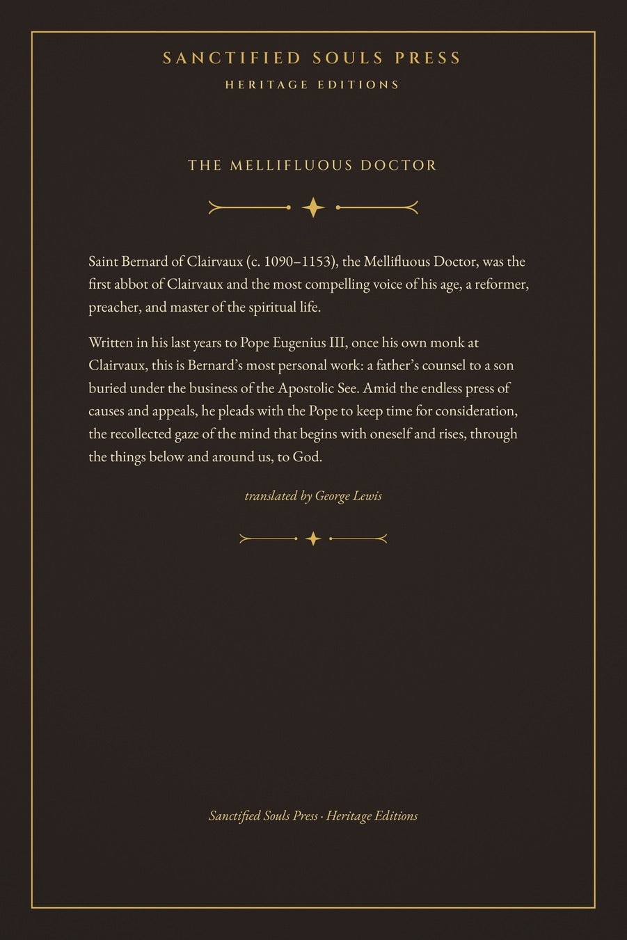 On Consideration by Saint Bernard of Clairvaux, back cover