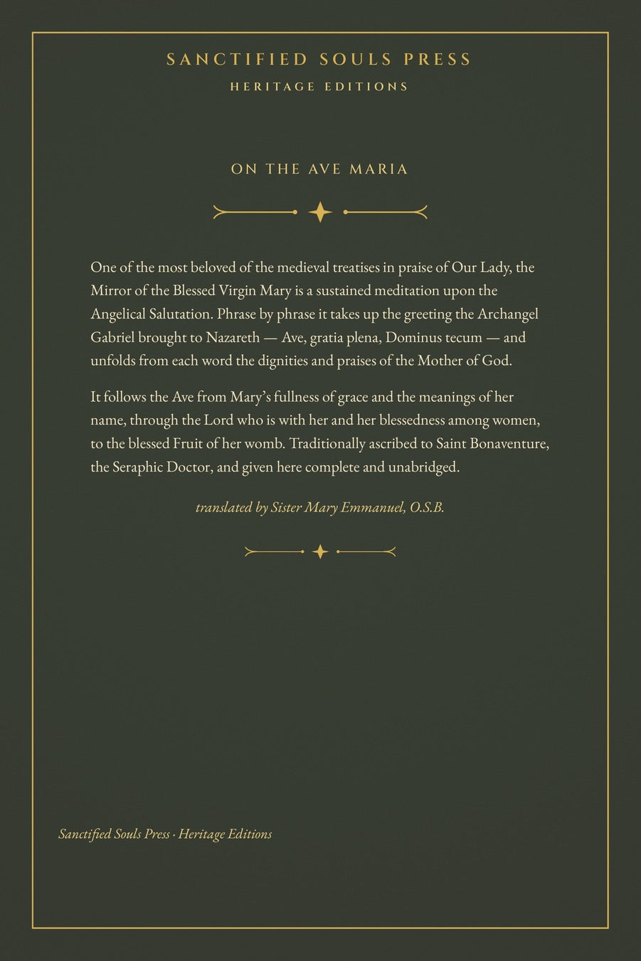The Mirror of the Blessed Virgin Mary, back cover