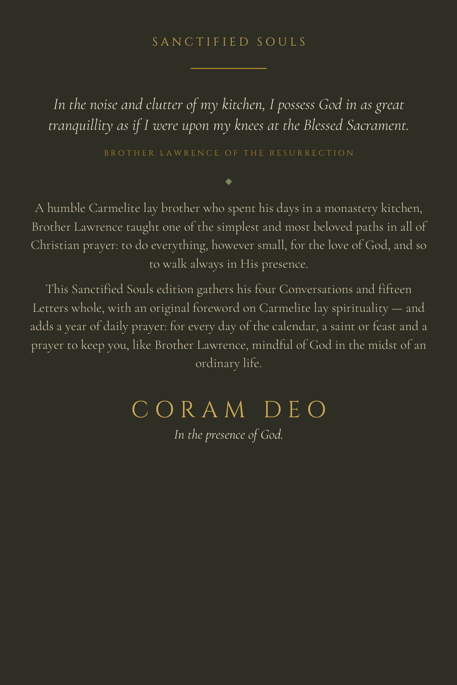 Coram Deo, back cover