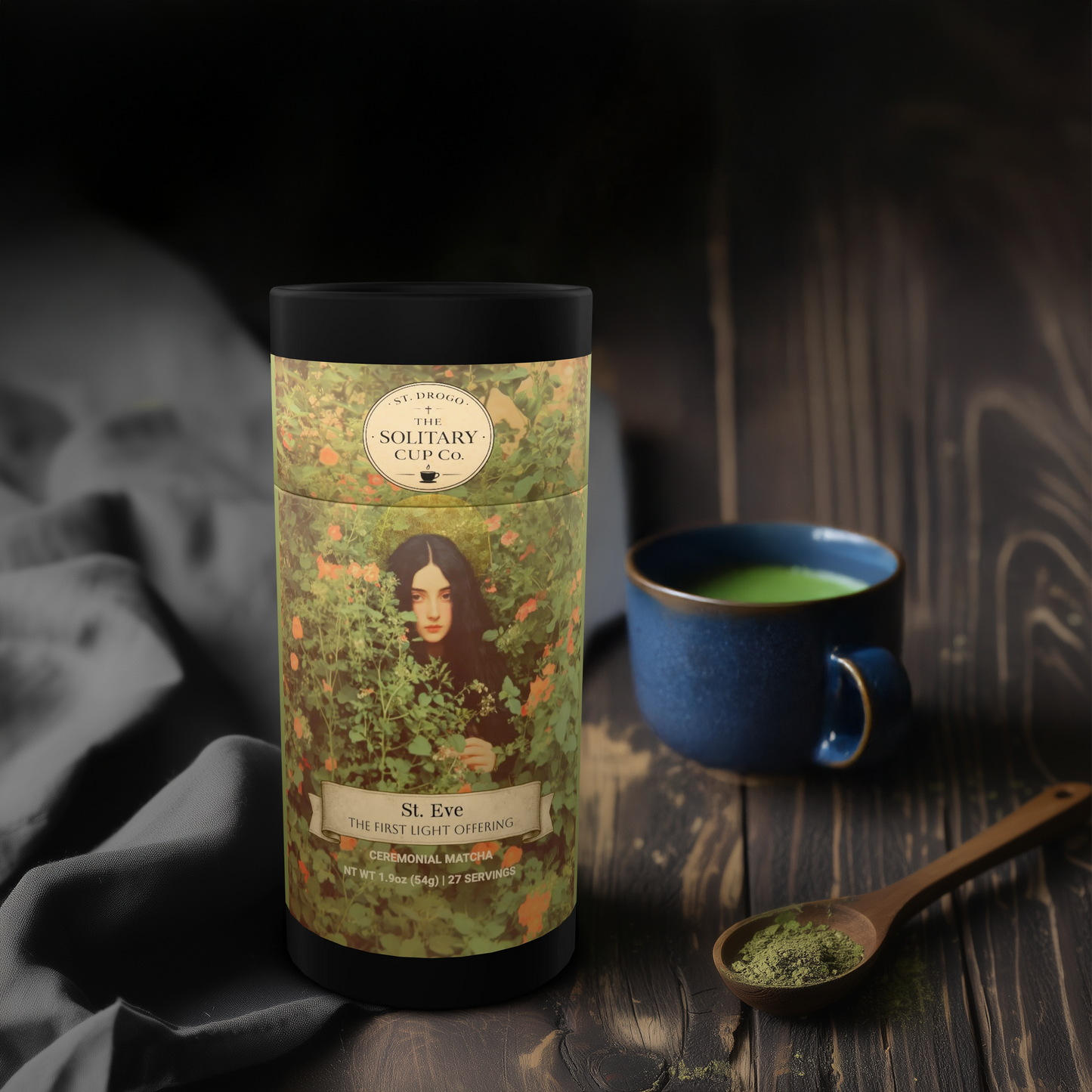 St. Eve - The First Light Offering (Ceremonial grade matcha - Shade Grown - Premium Origin) - St. Drogo - The Solitary Cup Co. - Artisan Catholic Saint Inspired Coffee - 100% Matcha - NT WT 1.9oz (54g) - 27 SERVINGS