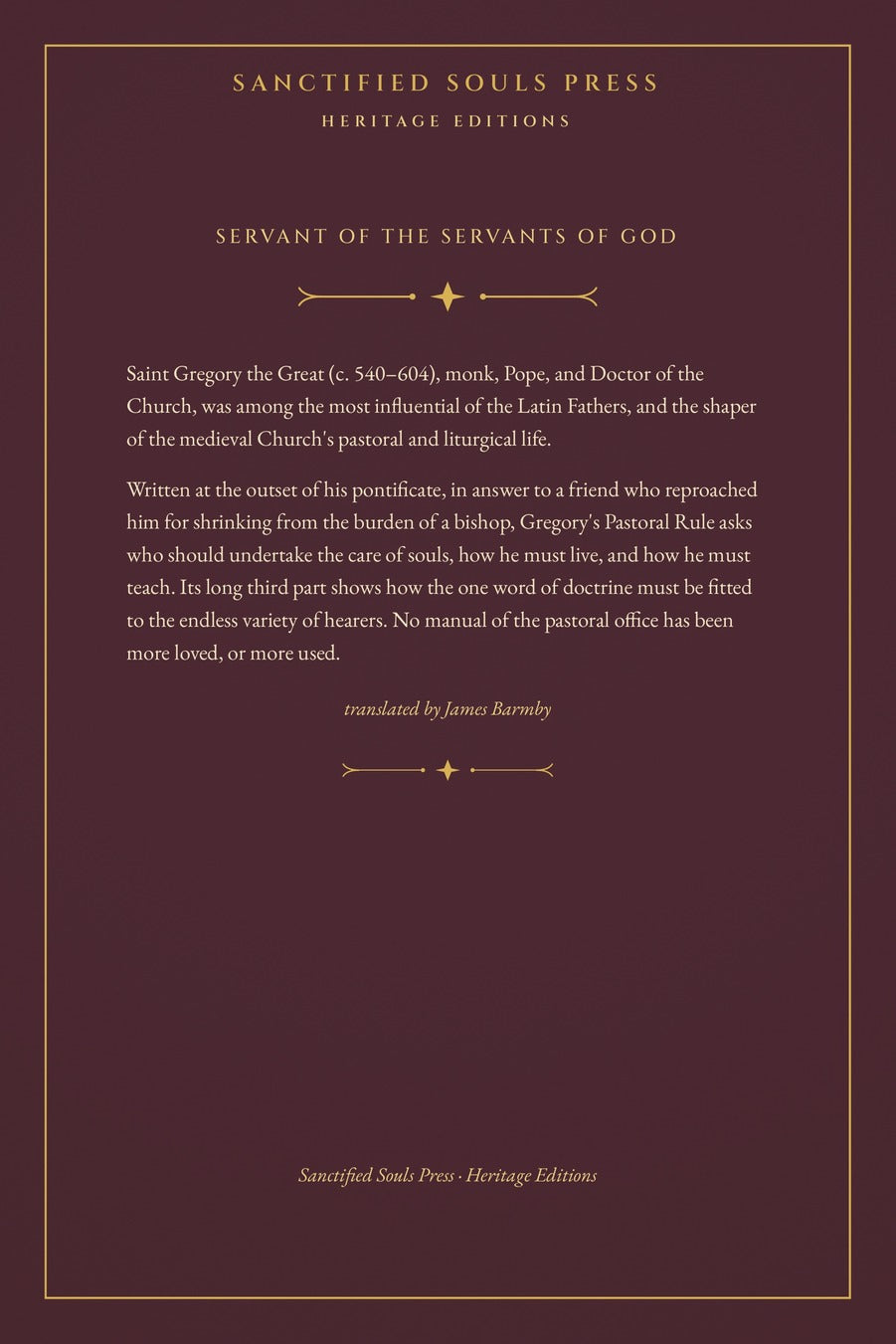 The Book of Pastoral Rule by Saint Gregory the Great, back cover