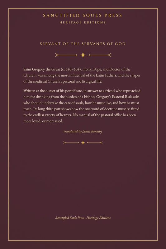 The Book of Pastoral Rule by Saint Gregory the Great, back cover