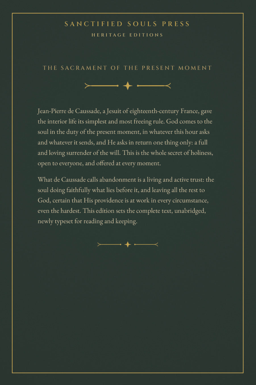 Abandonment to Divine Providence, back cover