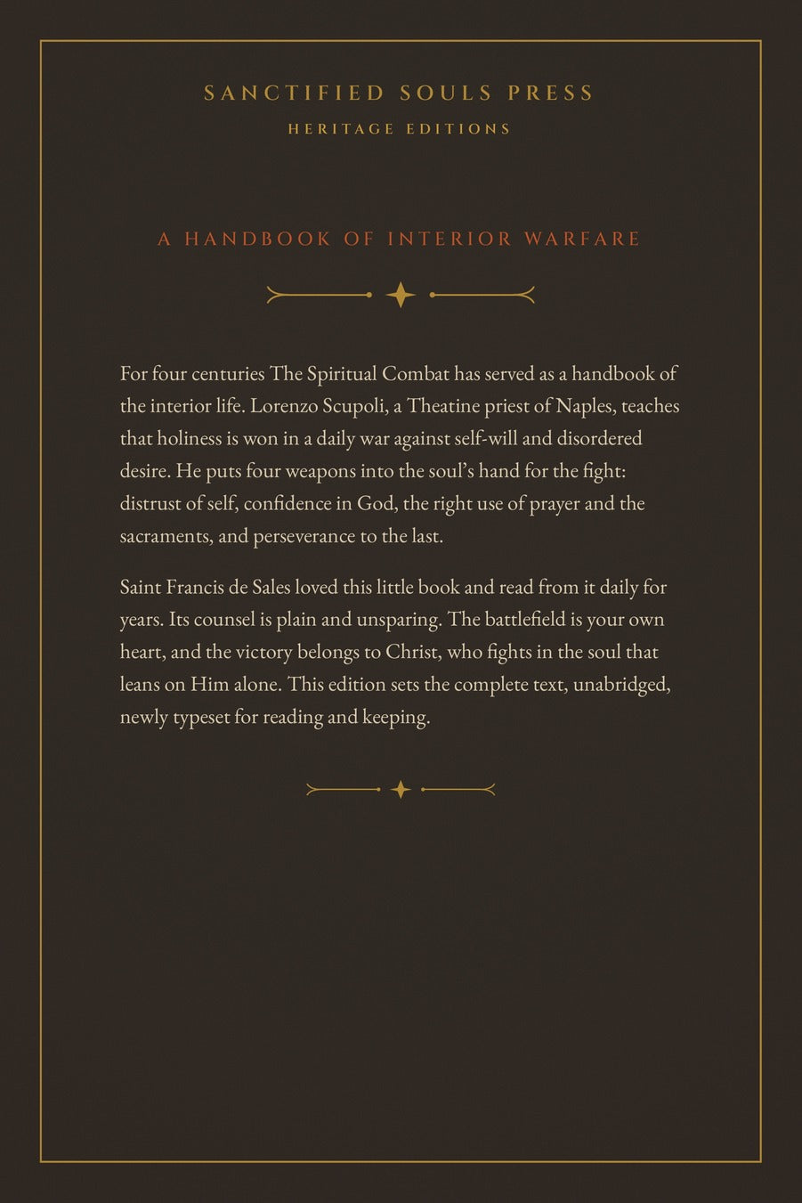 The Spiritual Combat, back cover