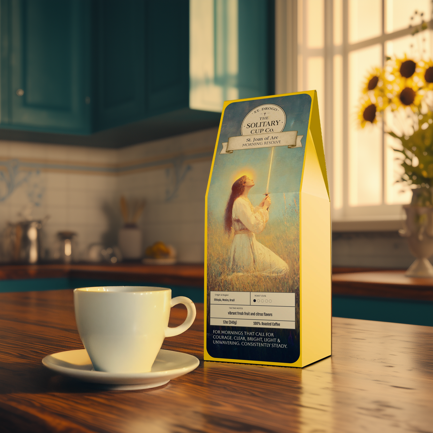 St. Joan of Arc - Morning Resolve (Light Roast) - St. Drogo - The Solitary Cup Co. - Artisan Catholic Saint Inspired Coffee - 12 oz.