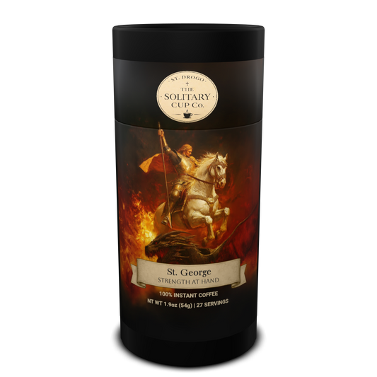 St. George - Strength at Hand (Instant Coffee Medium Roast) - St. Drogo - The Solitary Cup Co. - Artisan Catholic Saint Inspired Coffee - Instant coffee (freeze-dried) - NT WT 1.9oz (54g) - 27 SERVINGS