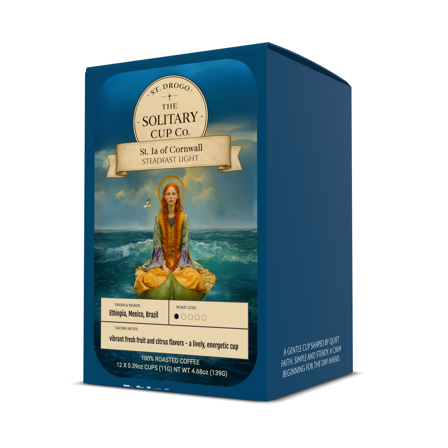 St. Ia of Cornwall - Steadfast Light (Coffee PODS Light Roast) - St. Drogo - The Solitary Cup Co. - Artisan Catholic Saint Inspired Coffee - 12 X 0.39oz CUPS (11G) 4.68oz (139G)