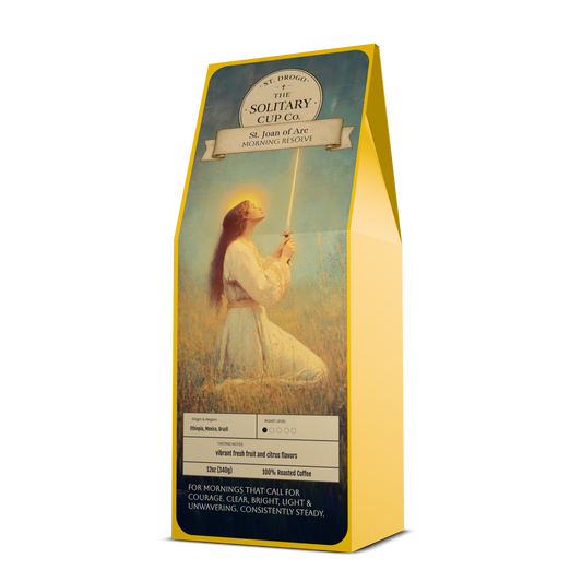 St. Joan of Arc - Morning Resolve (Light Roast) - St. Drogo - The Solitary Cup Co. - Artisan Catholic Saint Inspired Coffee - 12 oz.