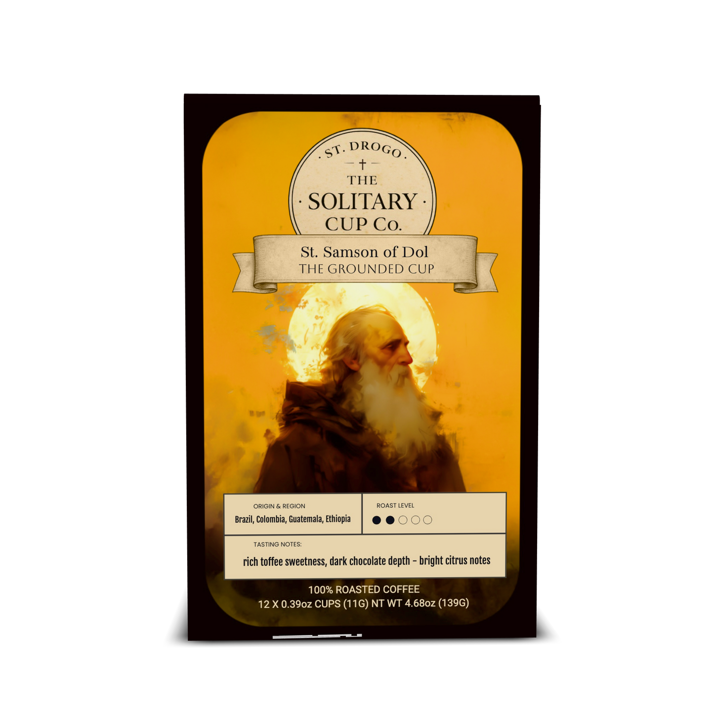 St. Samson of Dol - The Grounded Cup (Coffee PODS Medium Roast) - St. Drogo - The Solitary Cup Co. - Artisan Catholic Saint Inspired Coffee - 12 X 0.39oz CUPS (11G) 4.68oz (139G)